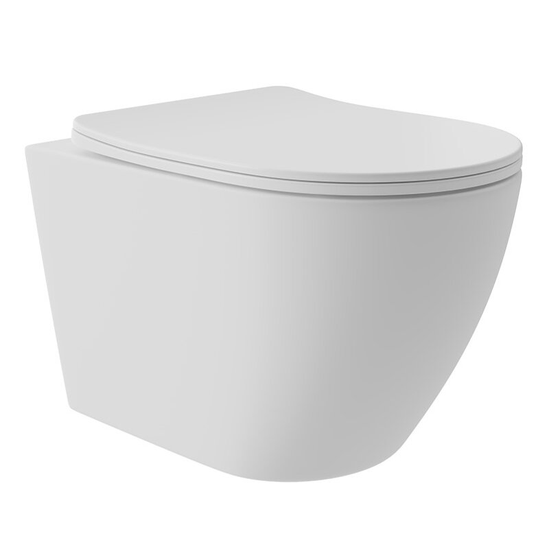 Изображение товара Подвесной безободковый унитаз Aqueduto OVOT0220, смыв торнадо, с сиденьем микролифт, цвет белый матовый