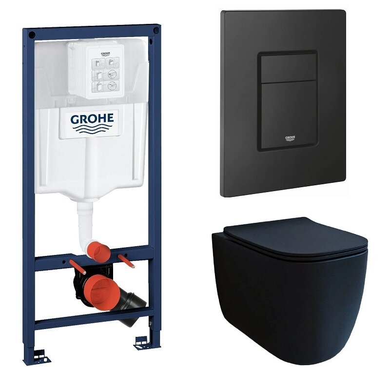 Изображение товара Подвесной унитаз Grohe Rapid SL с безободковым сливом и микролифтом, черный матовый
