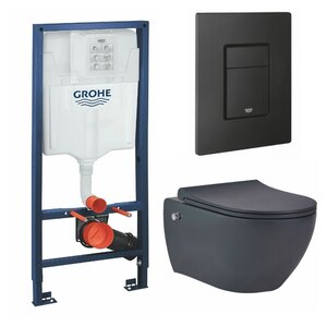 Изображение товара Инсталляция Grohe Rapid SL GRH939343670 с унитазом beWash Bogen, с форсункой биде со встроенным смесителем, сиденье микролифт, клавиша Grohe черная матовая