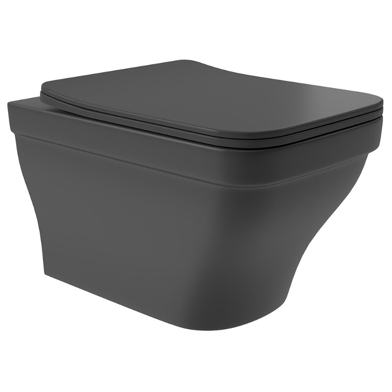 Изображение товара Подвесной безободковый унитаз Aqueduto Esteta EST0140 с сиденьем микролифт в черном матовом цвете
