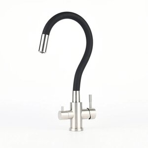 Изображение товара Смеситель Osgard Gron Gala 87283, для кухонной мойки под фильтр, с гибким изливом, черный/никель