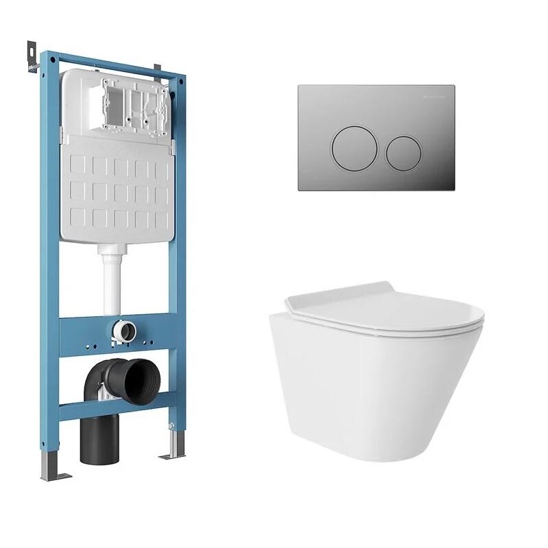 Изображение товара Комплект безободковый унитаз Aqueduto Cone с инсталляцией и микролифтом