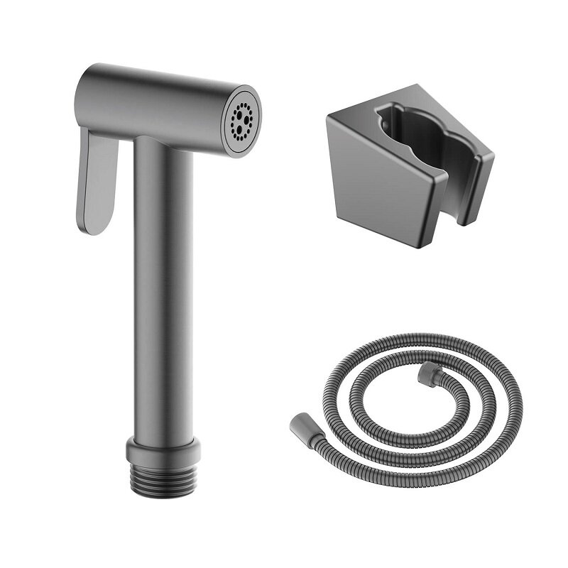 Изображение товара Гигиеническая лейка Aquatek AQ2054BGM оружейная сталь с шлангом и держателем