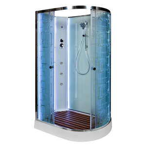 Изображение товара Душевая кабина AvaCan EM1511LNLED+GM/EM1511RNLED+GM 98235/98244, 110 x 80 см, LED-подсветка, с гидромассажем, без крыши, поддон низкий, левая/правая, стекло матовое с узором, профиль хром