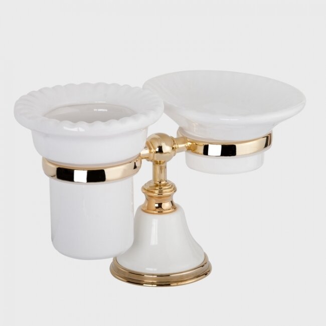 Изображение товара Мыльница и стакан для щеток Tiffany World Harmony TWHA141bi/oro, белый/золото Изображение товара Мыльница и стакан для щеток Tiffany World Harmony TWHA141bi/oro, белый/золото