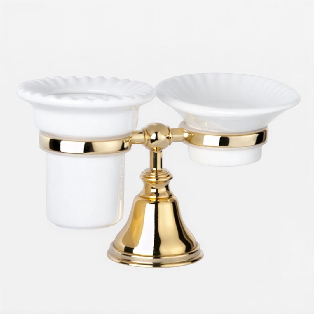 Изображение товара Мыльница и стакан для щеток Tiffany World Harmony TWHA141oro, золото Изображение товара Мыльница и стакан для щеток Tiffany World Harmony TWHA141oro, золото