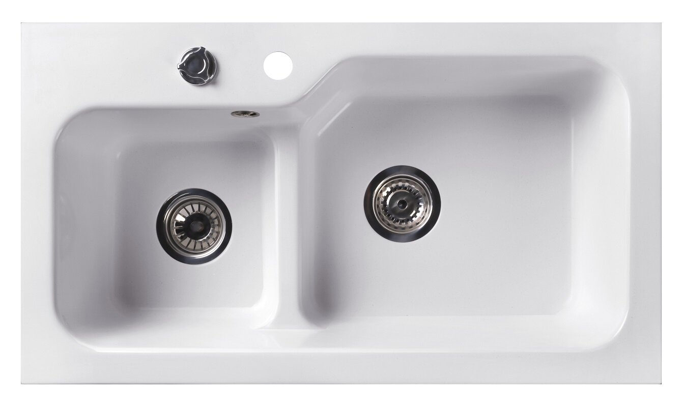 Изображение товара Мойка кухонная Belux SG-REC-DUO 8045, 4810924266545, 80 см, искусственный камень, белый кварц