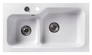 Изображение товара Мойка кухонная Belux SG-REC-DUO 8045 80 см искусственный камень белый кварц