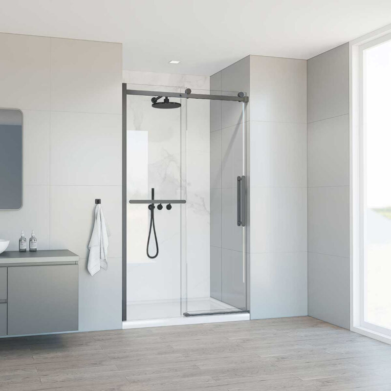 Изображение товара Душевая дверь Vincea Сomo Soft VDS-1CS130CLGM, 130 см, стекло прозрачное, профиль вороненая сталь, gunmetal