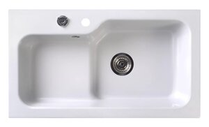 Изображение товара Кухонная мойка Belux SG-REC-HALF-8045 80 см из искусственного камня белый кварц двухчашевая встраив