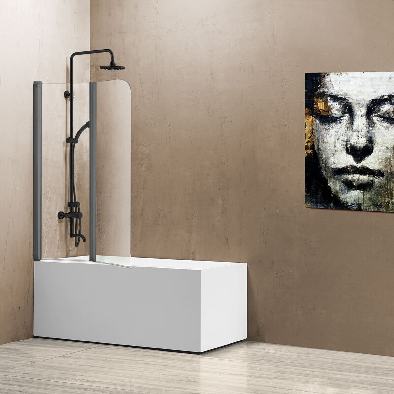 Изображение товара Душевая шторка Vincea VSB-12114CLGM, 114 см, складная, прозрачное стекло, вороненая сталь