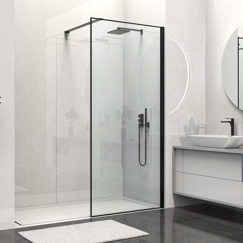 Изображение товара Душевая стенка со свободным входом Vincea Walk-In HS VSW-1HS100CLB, 100 см, стекло прозрачное, профиль черный матовый