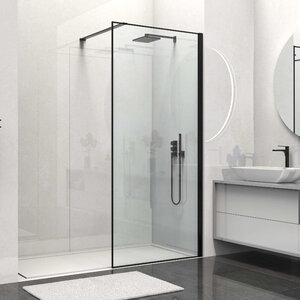 Изображение товара Душевая стенка со свободным входом Vincea Walk-In HS VSW-1HS800CLB, 80 см, стекло прозрачное, профиль черный матовый