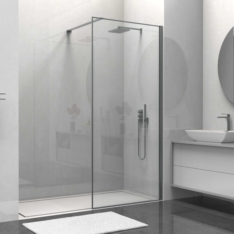 Изображение товара Душевая стенка со свободным входом Vincea Walk-In HS VSW-1HS800CLGM, 80 см, стекло прозрачное, профиль вороненая сталь, gunmetal