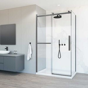 Изображение товара Душевой уголок Vincea Como Soft VSR-1CS9013CLGM, 130 x 90 см, стекло прозрачное, профиль вороненая сталь, gunmetal