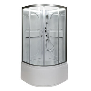 Изображение товара Душевая кабина AvaCan L610NLED 98795, 100 x 100 см, LED-подсветка, без крыши, поддон высокий, стекло прозрачное, профиль хром