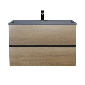 Изображение товара Тумба под раковину Uperwood Barsa 293020539, 80 см, подвесная, черная/дуб сонома