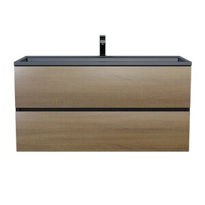 Изображение товара Тумба под раковину Uperwood Barsa 293020540, 100 см, подвесная, черная/дуб сонома