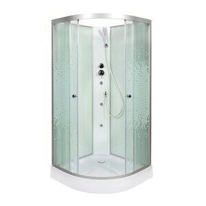 Изображение товара Душевая кабина AvaCan L909NGM 98389, 90 x 90 см, без крыши, с гидромассажем, поддон низкий, стекло матовое с рисунком, профиль хром
