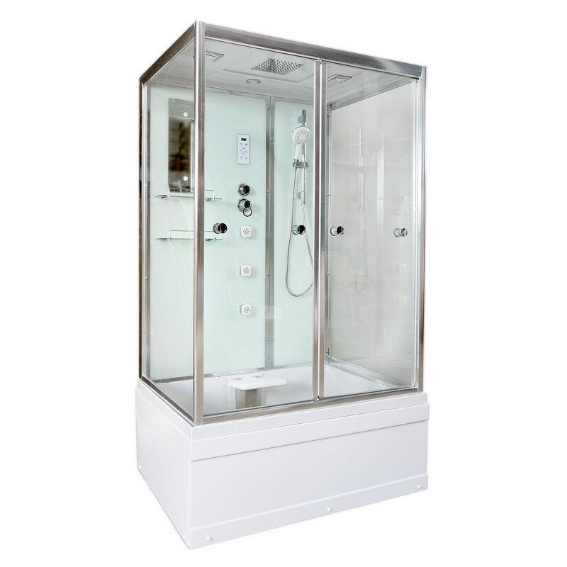 Изображение товара Душевой бокс AvaCan V150 98377, 150 x 85 см, с гидромассажем, с электрикой, с крышей, поддон высокий, стекло прозрачное, профиль хром