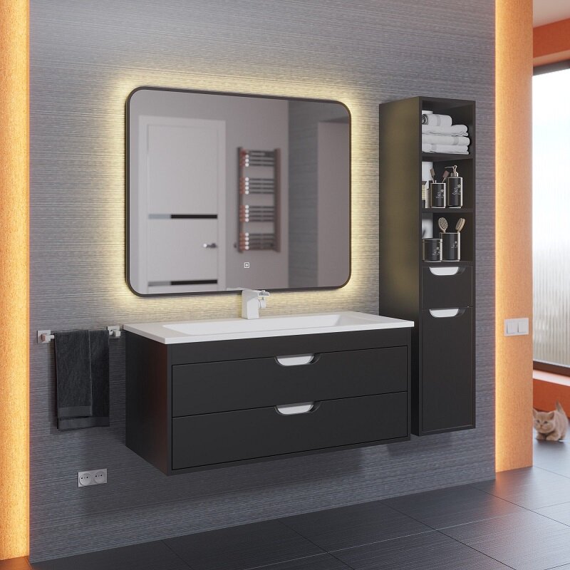 Изображение товара Зеркало Uperwood Modul 3049345674, 60 см, теплая подсветка, сенсорный выключатель, антизапотевание, цвет черный