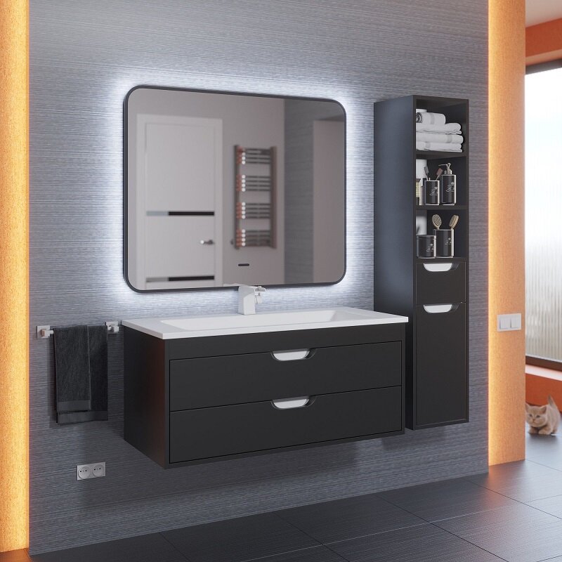 Изображение товара Зеркало Uperwood Modul 3049345672, 80 см, холодная подсветка, сенсорный выключатель, антизапотевание, цвет черный