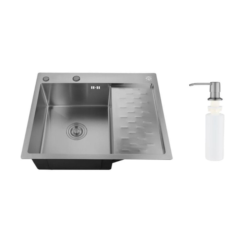 Изображение товара Кухонная мойка РМС MRK-6350BL-L/R, 63 см, с дозатором, крыло справа/слева, графит