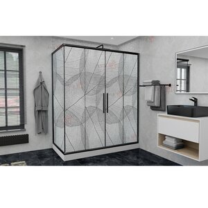 Изображение товара Душевой уголок AvaCan FB2 170-190 + SB100 MT, FB2-170-SB100MT, 170 - 190 х 100 см, стекло матовое с рисунком, профиль черный, 99036
