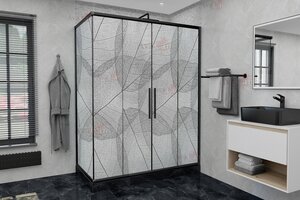 Изображение товара Душевой уголок AvaCan FB2 190-210 + SB90 MT, FB2-190-SB90MT, 190 - 210 х 90 см, стекло матовое с рисунком, профиль черный, 99046