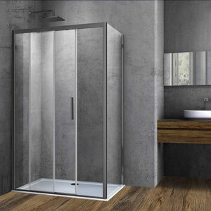 Изображение товара Душевой уголок Vincea Soft VSR-3SO8014CLGM, 140 x 80 см, стекло прозрачное, профиль вороненая сталь, gunmetal