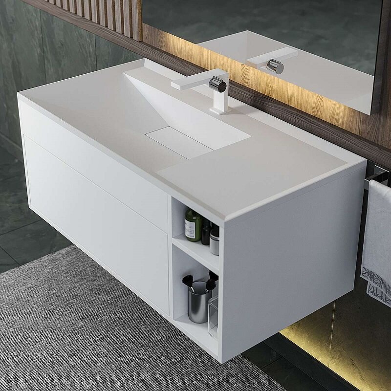 Изображение товара Тумба под раковину Uperwood Lotus 39340205463, 100 см, подвесная, цвет белый матовый