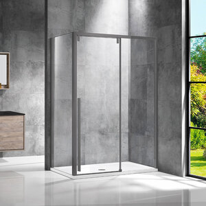 Изображение товара Душевой уголок Vincea Lugano VSR-1L1013CLGM-1, 130 x 100 см, стекло прозрачное, профиль вороненая сталь, gunmetal