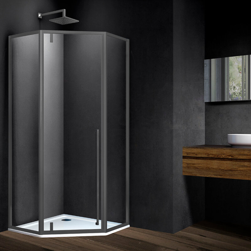 Изображение товара Душевой уголок Vincea Penta VSP 3P900CLGM 90x90 см распашной стекло 6 мм стальной профиль gunmetal