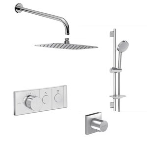 Изображение товара Душевая система Jacob Delafon, термостатическая, хром, комплект: душевой гарнитур, смеситель, верхний душ, кронштейн, шланговое подключение