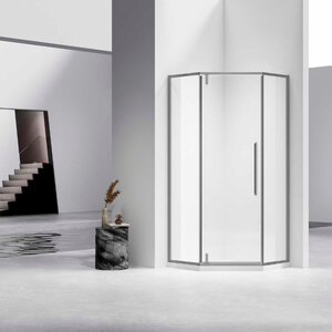 Изображение товара Душевой уголок Vincea Slim-N VSP-4SN100CLGM, 100 x 100 см, стекло прозрачное, профиль вороненая сталь, gunmetal