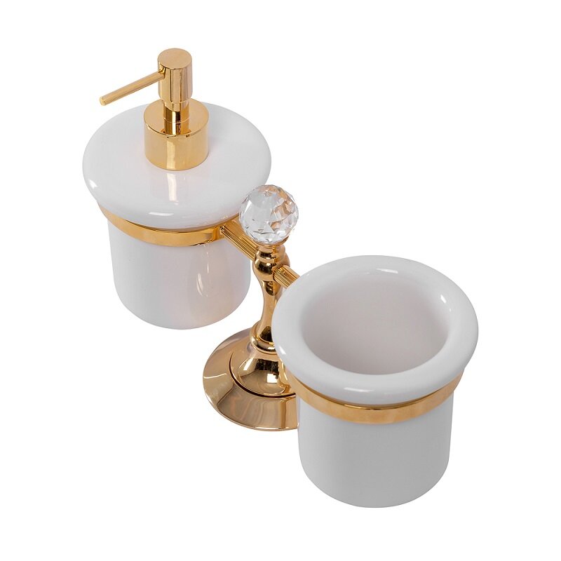 Изображение товара Стакан и дозатор настольные Cezares Olimp TDT-03/24-Sw цвет золото, ручки Swarovski