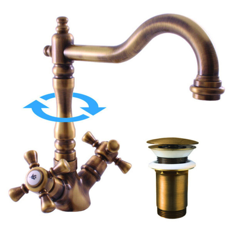 Изображение товара Смеситель для раковины Rav-Slezak Morava Retro MK321.5/8SM бронза с донным клапаном