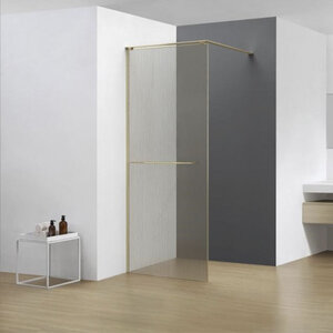 Изображение товара Душевая стенка Aquame AQM3720-3-10 со свободным входом, 100 см, стекло лен, цвет золото шлифованное