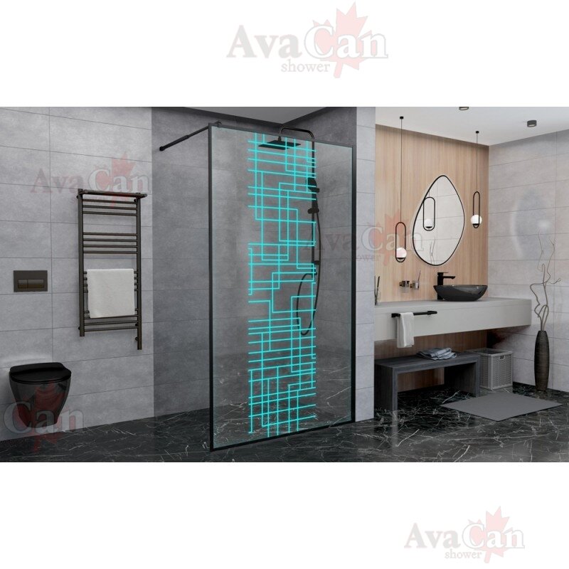 Изображение товара Душевая стенка AvaCan LB120 120 см с прозрачным рисунком и черным профилем Изображение товара Душевая стенка AvaCan LB120 120 см с прозрачным рисунком и черным профилем