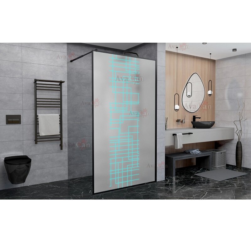 Изображение товара Душевая стенка AvaCan LB100MT 100 см Walk-in (матовое стекло с рисунком, профиль черный) Изображение товара Душевая стенка AvaCan LB100MT 100 см Walk-in (матовое стекло с рисунком, профиль черный)