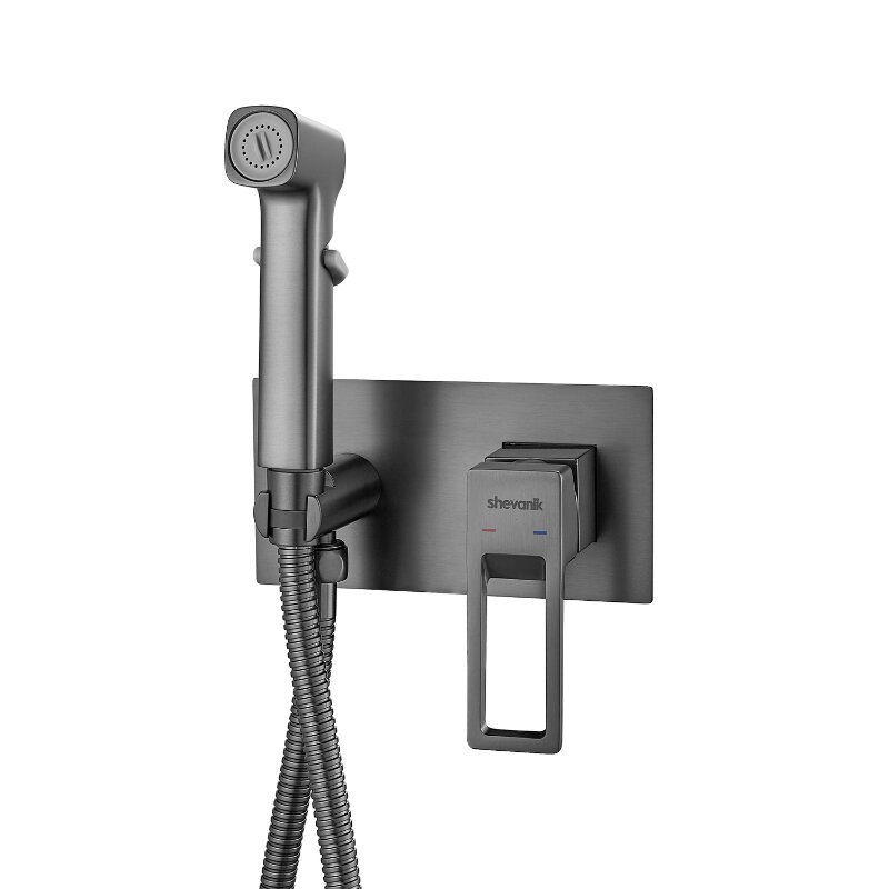 Изображение товара Гигиенический душ Shevanik S6805T со смесителем, вороненая сталь, gunmetal