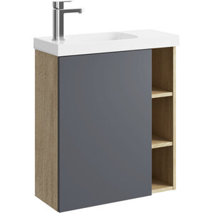 Изображение товара Тумба под раковину Aqwella Alba ALB0106LDD+ALB0706GRМ/ALB0106RDD+ALB0706GRМ, 60 см, подвесная, дуб давос/серый, чаша раковины слева/справа 