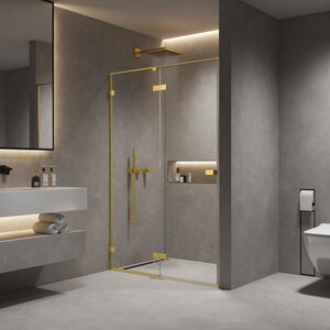Изображение товара Душевая дверь Aquame AQM7408-3-14 140 см распашная прозрачное стекло золото