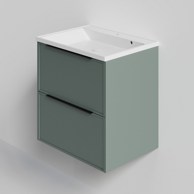 Изображение товара Тумба под раковину La Fenice Simpla Grigio Twin FNC-01-SIM-G-60-2, 60 см, подвесная, серо-зеленая матовая
