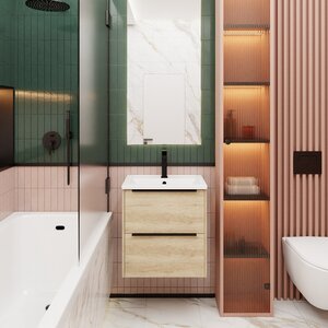 Изображение товара Тумба под раковину La Fenice Tesoro Nebraska FNC-01-TES-DNN-60-2, 60 см, подвесная, светло-коричневая матовая