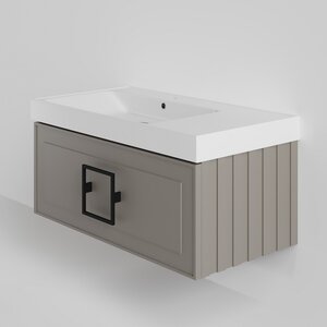 Изображение товара Тумба с раковиной La Fenice Cubo Cappuccino NFNC-01-CUB-C-90-3-90L, 90 см, подвесная, бежевая матовая, чаша слева, ручка черная