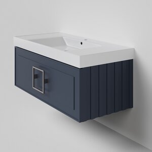 Изображение товара Тумба с раковиной La Fenice Cubo Blu Grigio NFNC-01-CUB-BG-100-1-100, 100 см, подвесная, синяя матовая, ручка хром