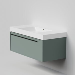 Изображение товара Тумба с раковиной La Fenice Elba Grigio NFNC-01-ELB-G-100-3-100, 100 см, подвесная, серо-зеленая матовая, ручка черная