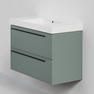 Изображение товара Тумба с раковиной La Fenice Elba Twin Grigio NFNC-01-ELB-G-100-2-3-100, 100 см, подвесная, серо-зеленая матовая, ручка черная