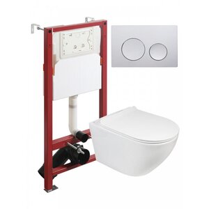 Изображение товара Инсталляция Agger ATI03100+APB100, с подвесным безободковым унитазом, сиденье микролифт, клавиша смыва хром глянцевая